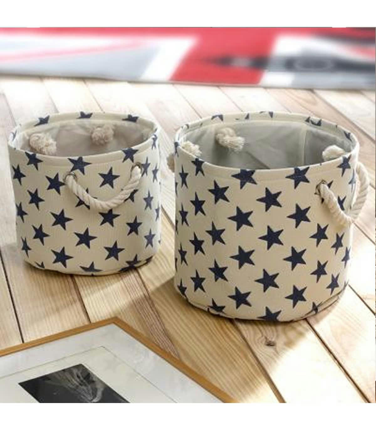 - Lot de 2 paniers en toile motif constellation - Blanc