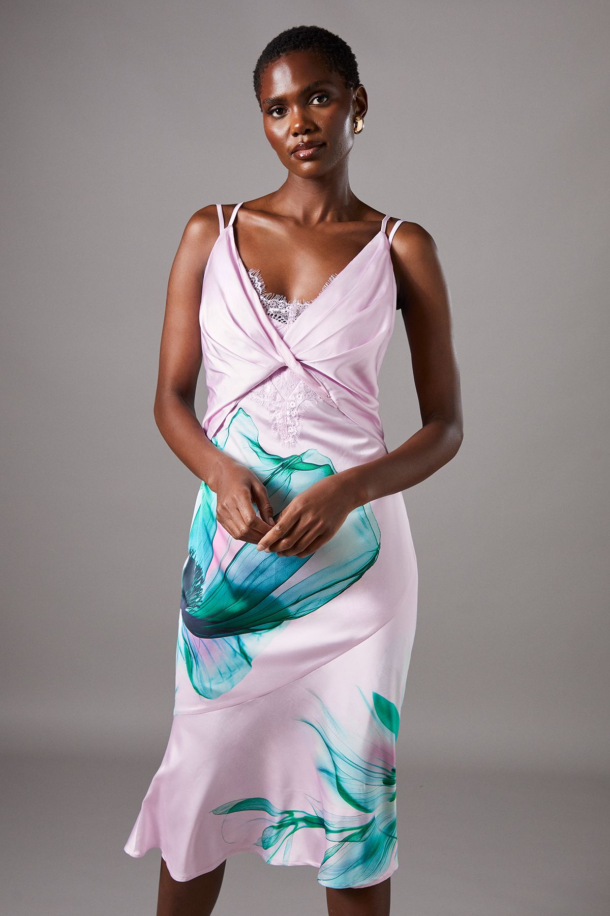 Coast Lace Insert Satin Fitted Dress