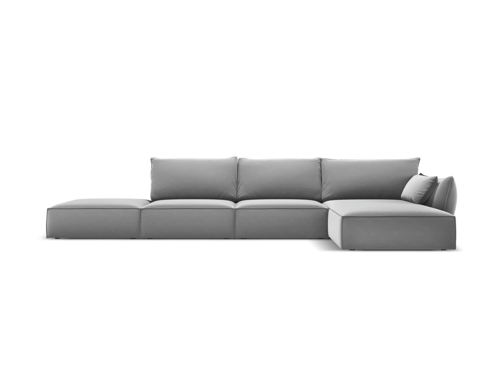 KAELLE - Canapé d'angle droit 5 places en tissu velours gris