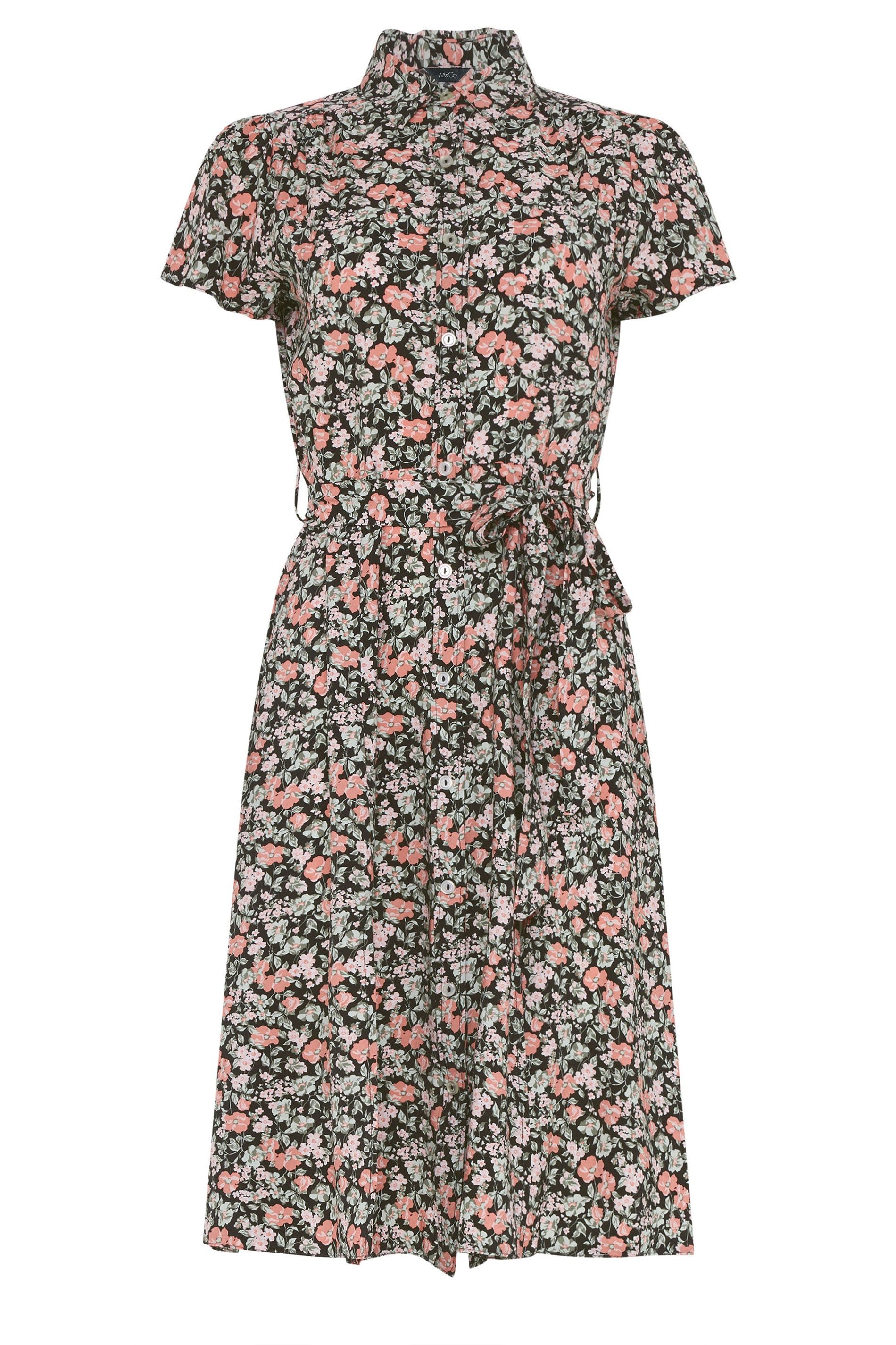 M&Co Floral Tie Waist Shirt Dress