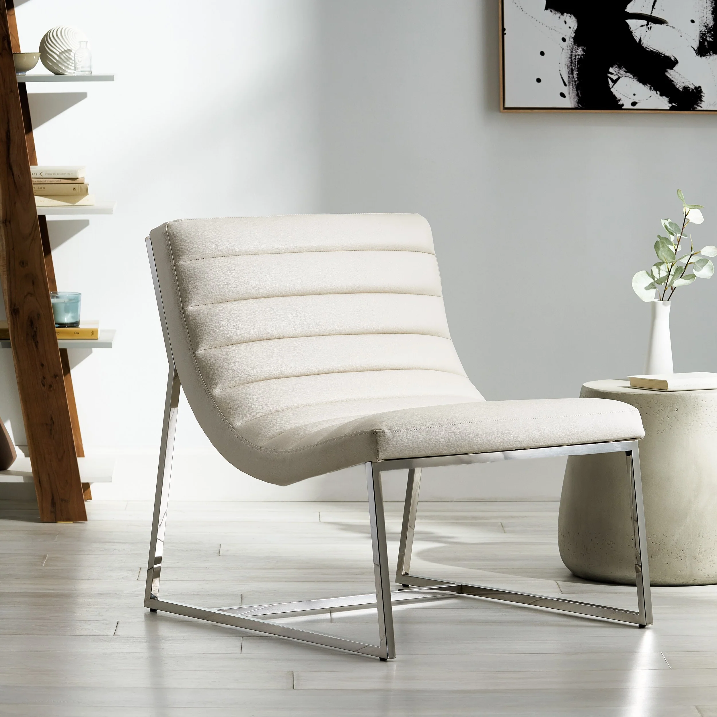 Parisian White Leather Sofa Chair by Christopher Knight Home