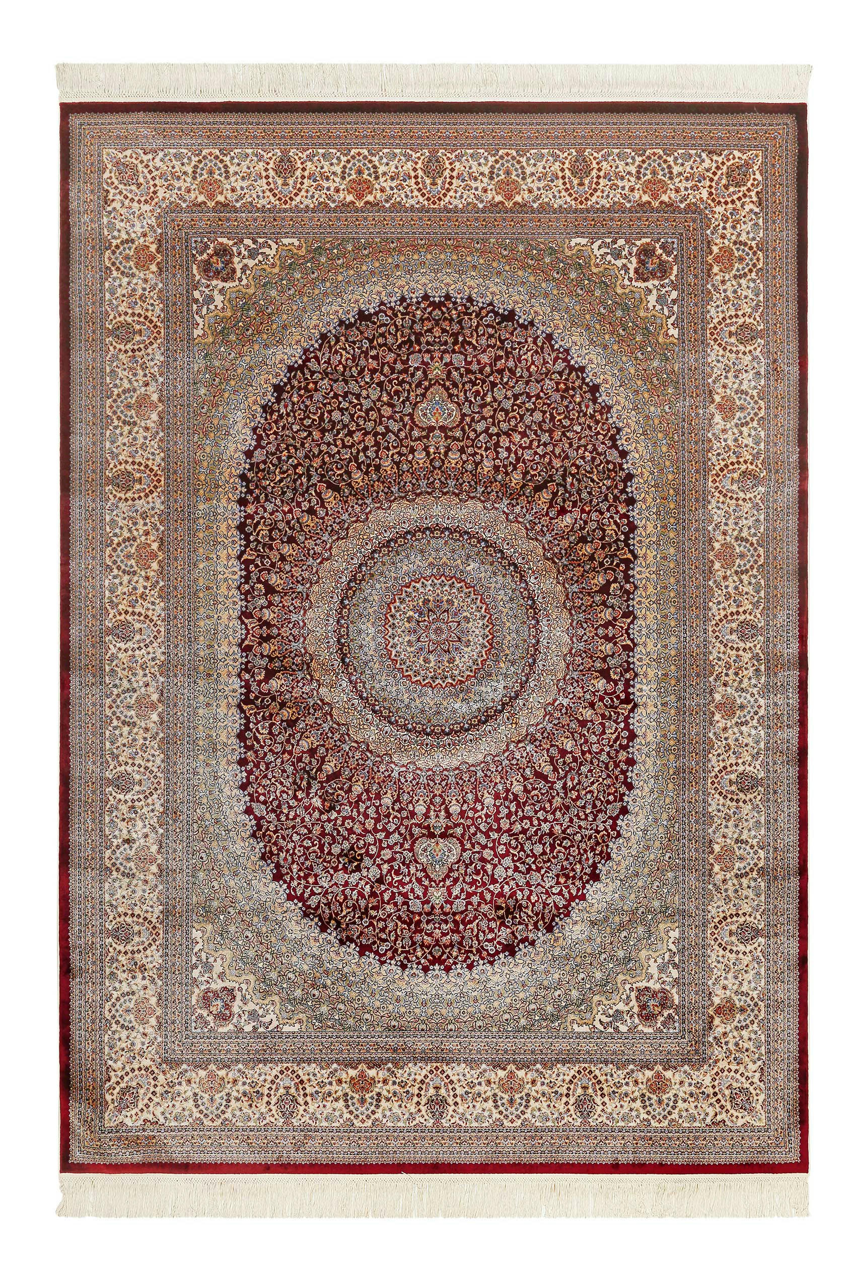 TÄBRIZ - Tapis tissé fin vintage rouge de très grande qualité soyeux 400x300