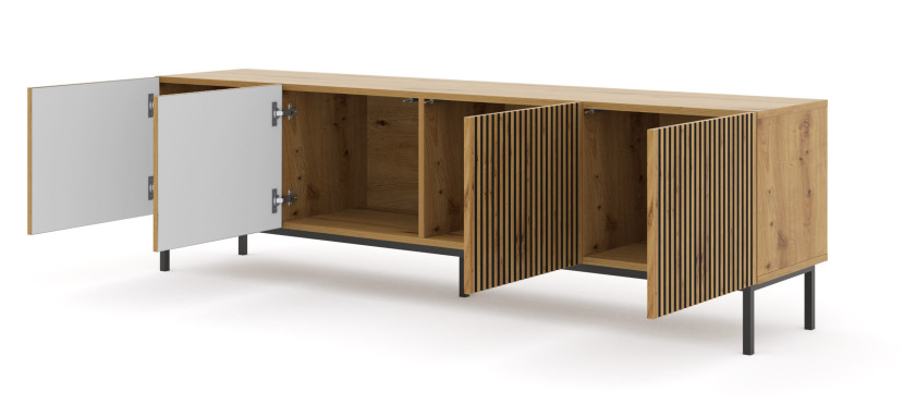 Szafka RTV RAVENNA F 200 cm 4D dąb artisan   RAMA CZARNA