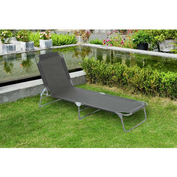 Habitat Folding Metal Sun Lounger - Charcoal
