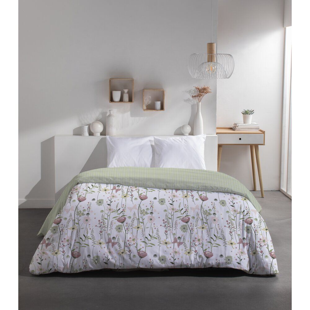 Parure de lit 3 pièces 220x240cm blanc motif floral (2 modèles)