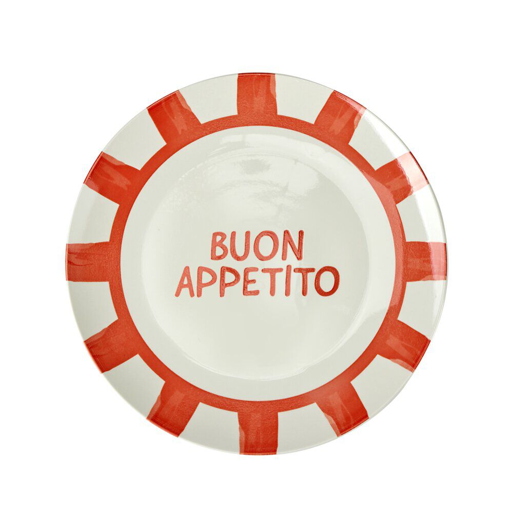Assiette plate porcelaine "Buon Appetito" blanche et rouge Ø26,5cm