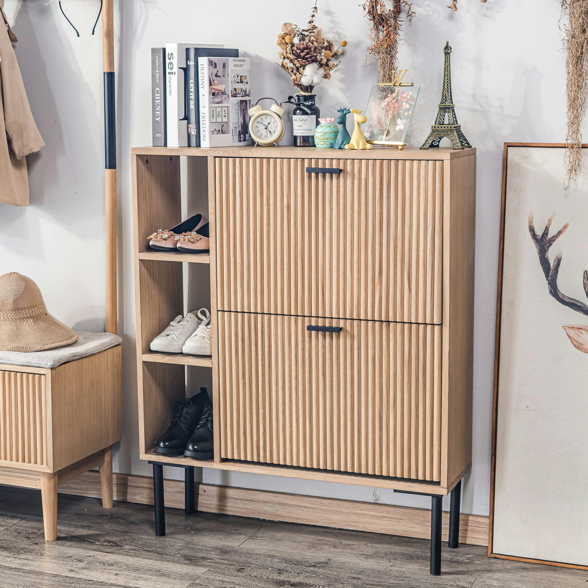 - Meuble a chaussures 2 tiroirs en bois et metal