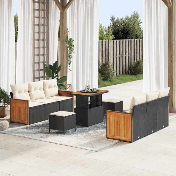 Zestaw Sof Ogrodowych Komplet Wypoczynkowy Polirattan Czarny Z Poduszkami