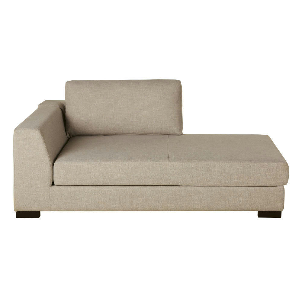 Terence - Méridienne-coffre gauche pour canapé modulable beige