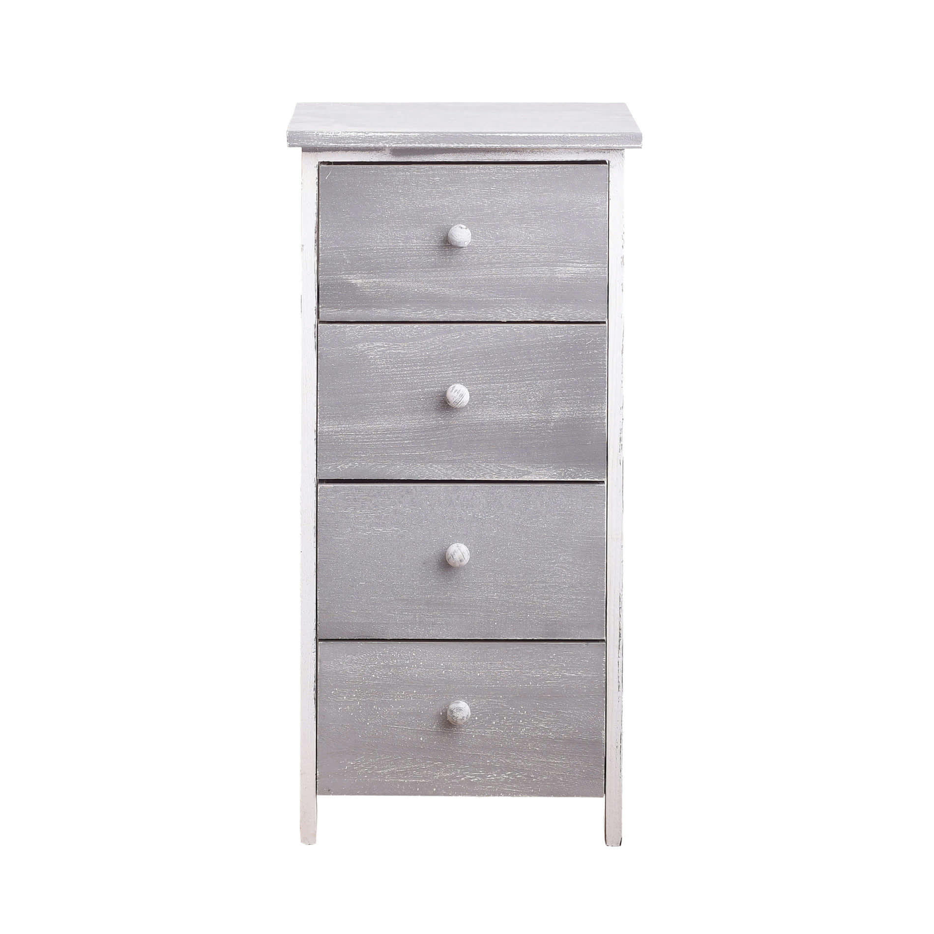 - Chiffonnier avec 4 tiroirs en bois blanc et gris