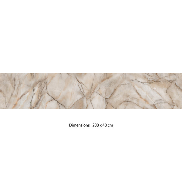 Crédence cuisine adhésive en vinyle imitation marbre beige et brun, 200 x 40 cm, design raccordable