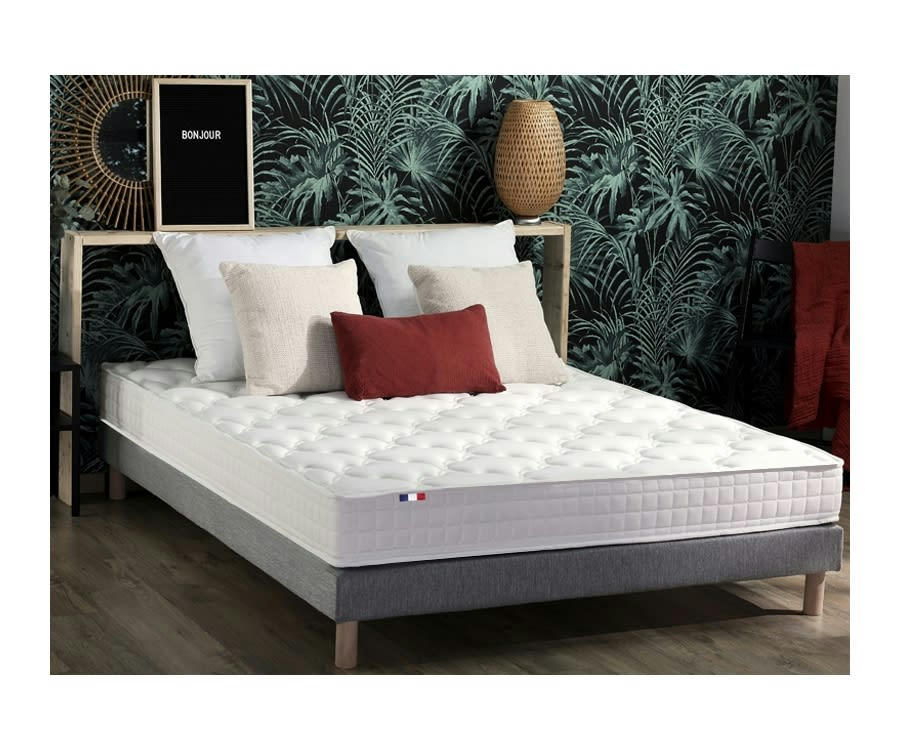 ENSEMBLE AZUR - Ensemble matelas mémoire de forme sommier gris 140x190