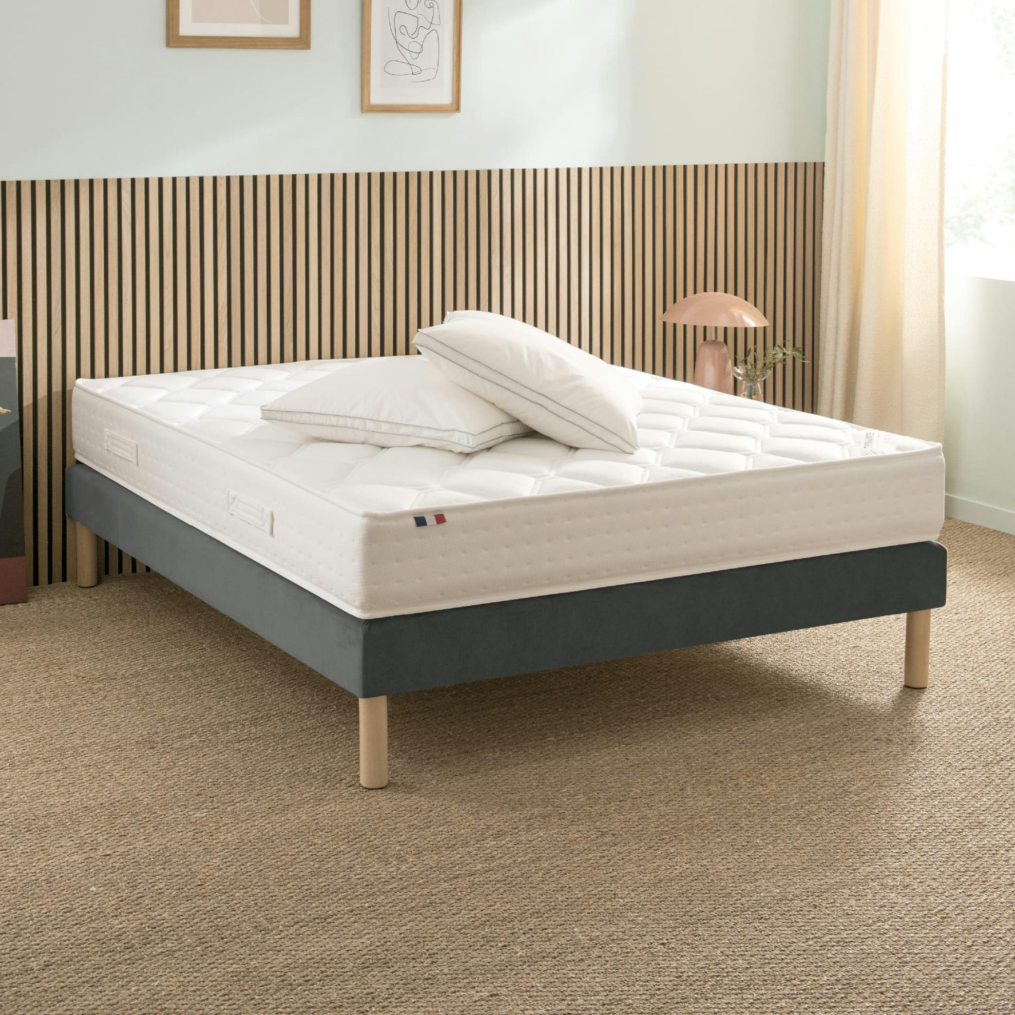 LUXE VELOURS - Sommier velours gris souris 140x190 cm