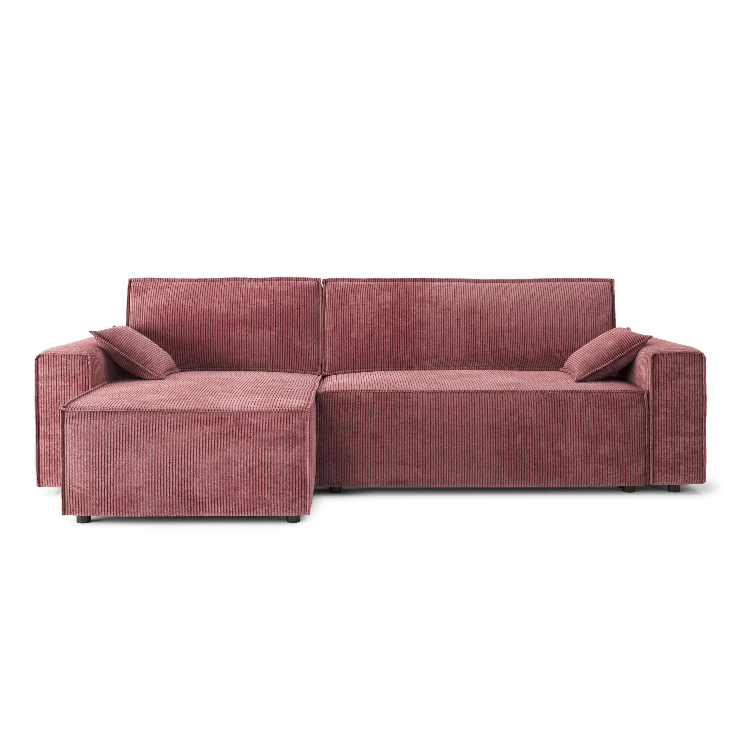 DURIF - Canapé d'angle convertible 4 places en velours côtelé vieux rose