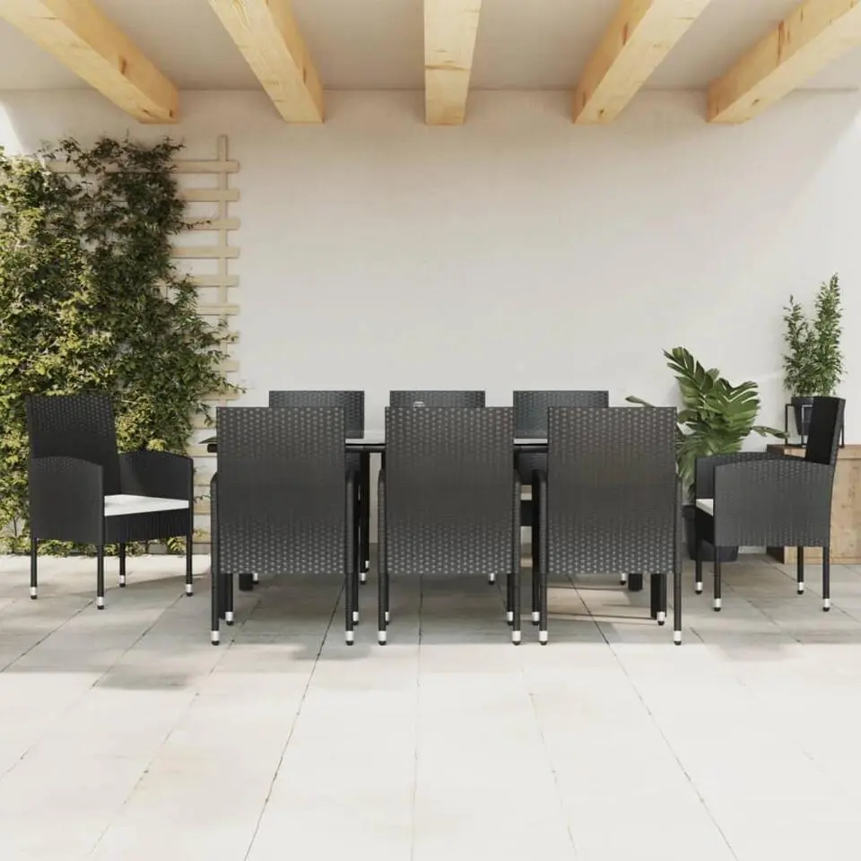 vidaXL - 9-delige Tuinset wit kussens - Zwart - Poly rattan en glas - 200x100cm