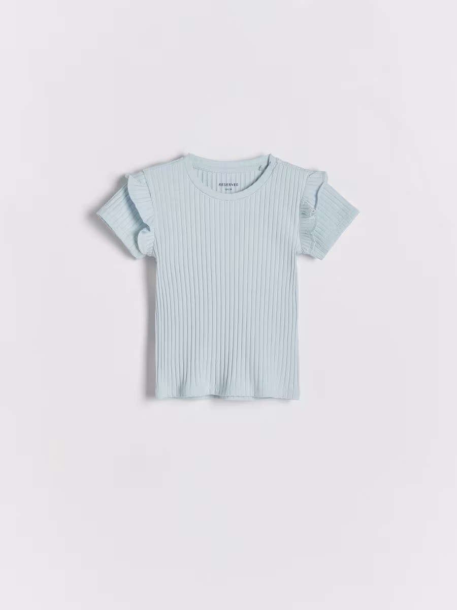 Rib Knit Blouse With Frills