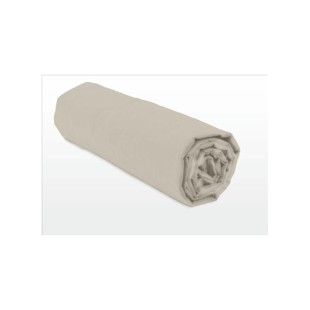 - Drap housse uni 100% coton - Bonnet 25cm - Beige crème - 90x190 cm