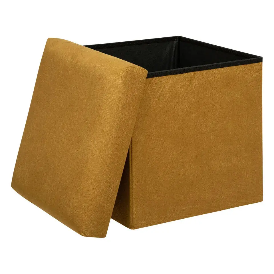 Atmosphera Storage Poef/Hocker - Opvouwbaar - Okergeel - 38x38 cm