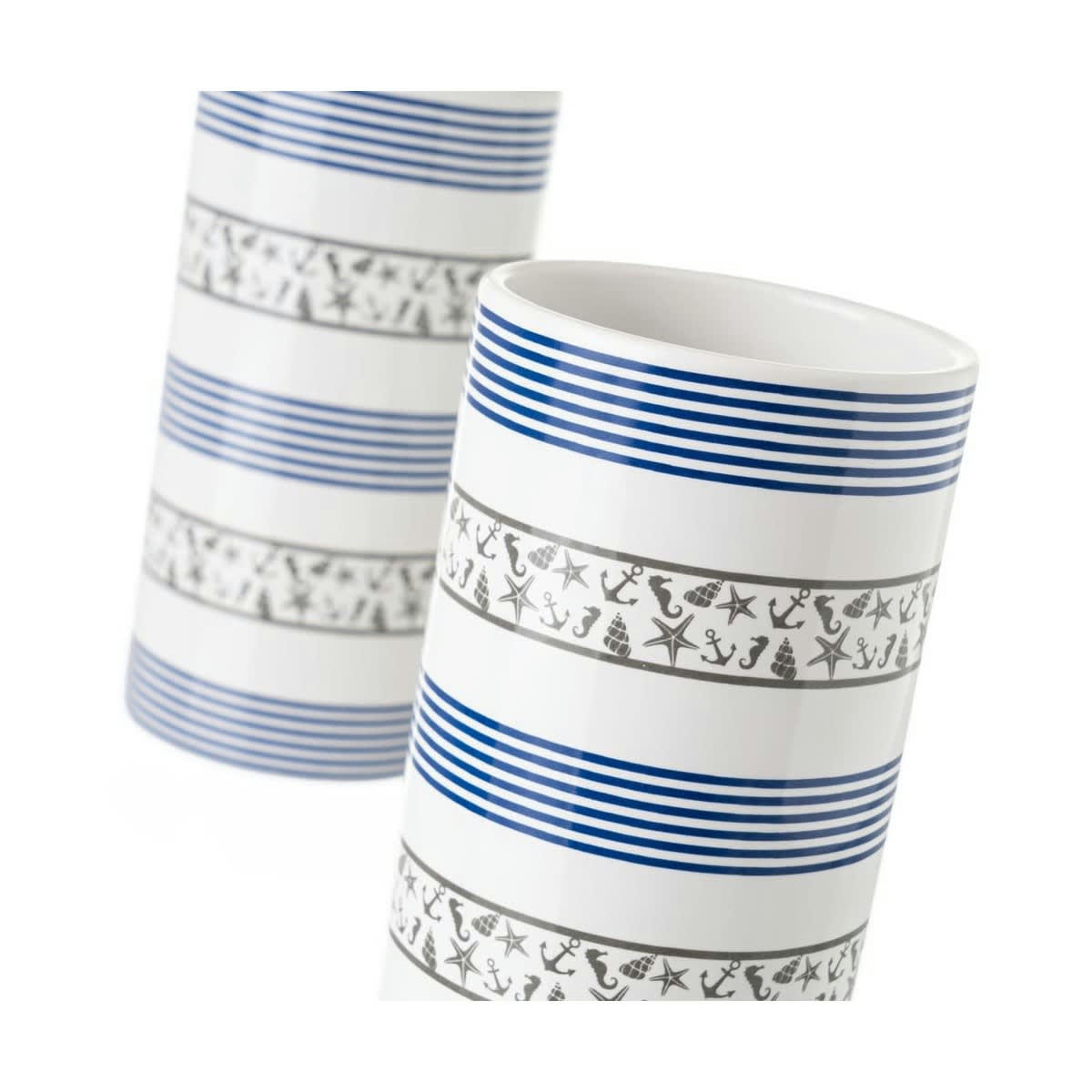 COQUILLAGES - Set de salle de bain bleu et blanc distributeur de savon + verre