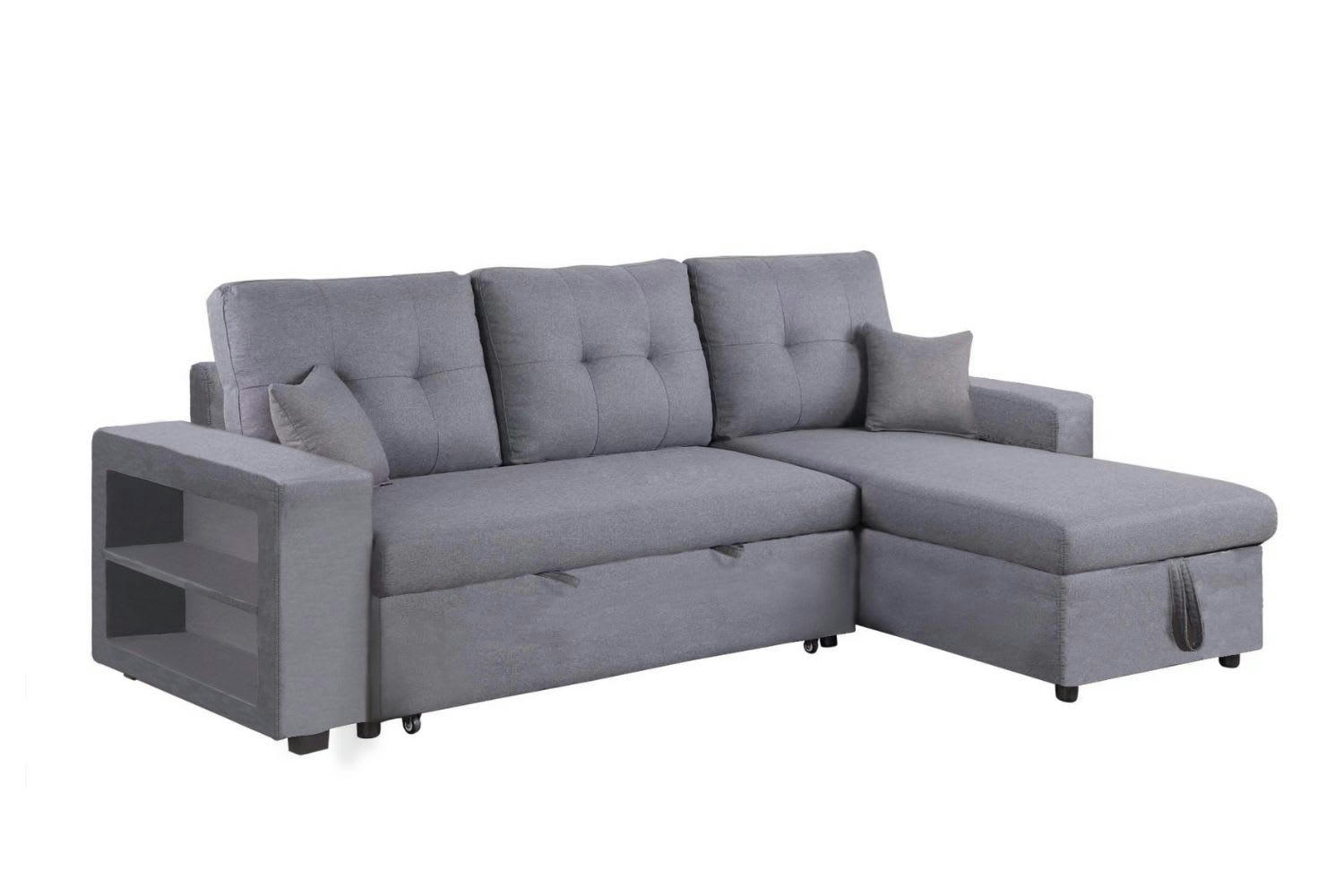 GLASGOW - Canapé d'angle droit convertible en tissu gris 4 places