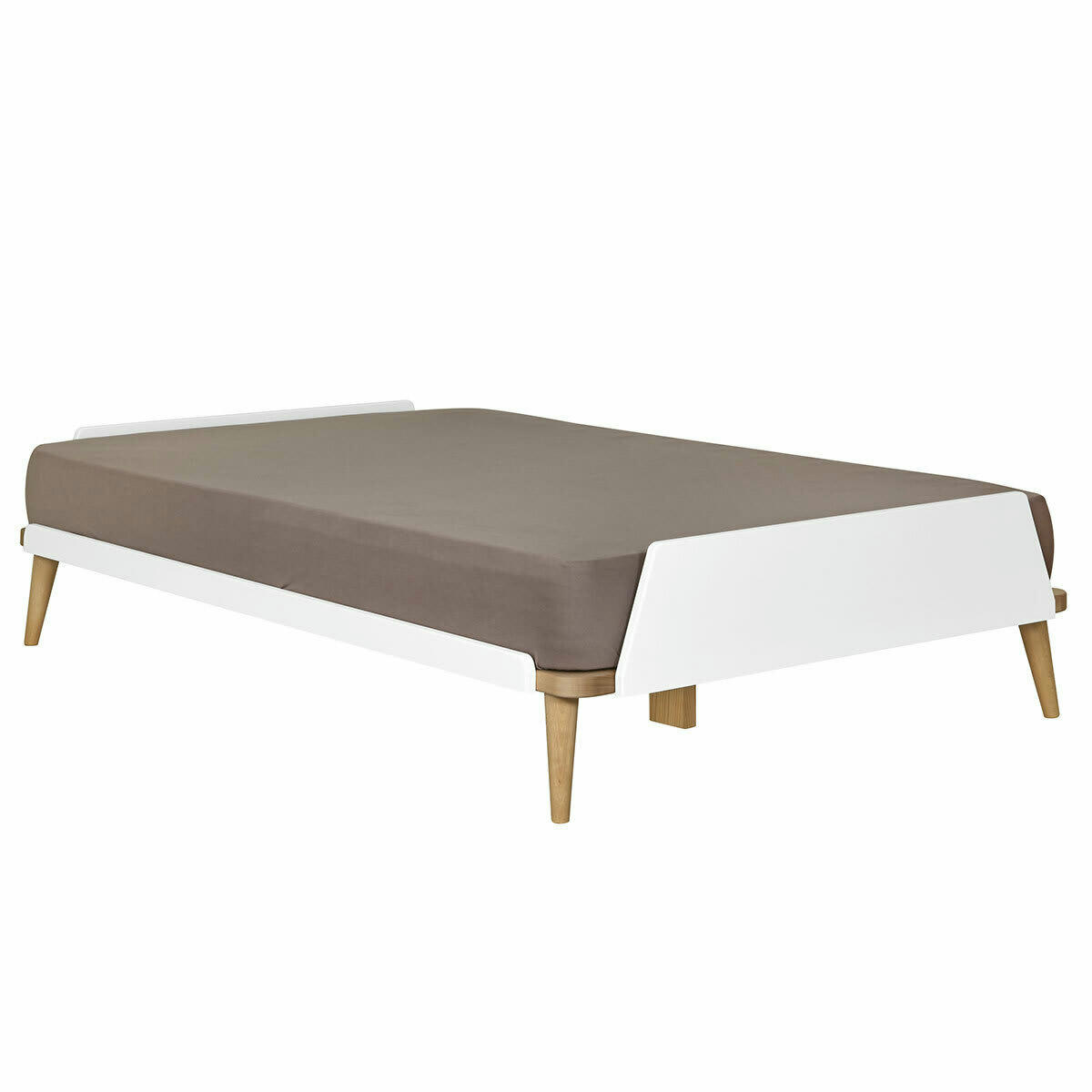 KARL - Lit 120x190 cm bois massif blanc et bois