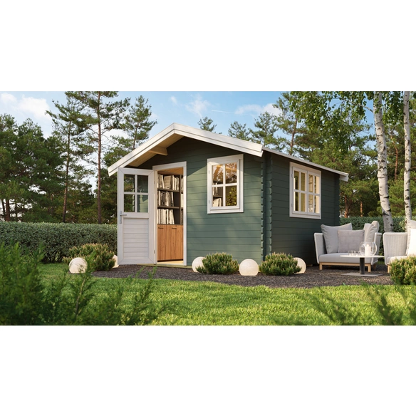Gartenhaus »Spree«, (BxT): 300x300 cm (Aufstellmaß), 34 mm Wandstärke, grüngrau/weiss