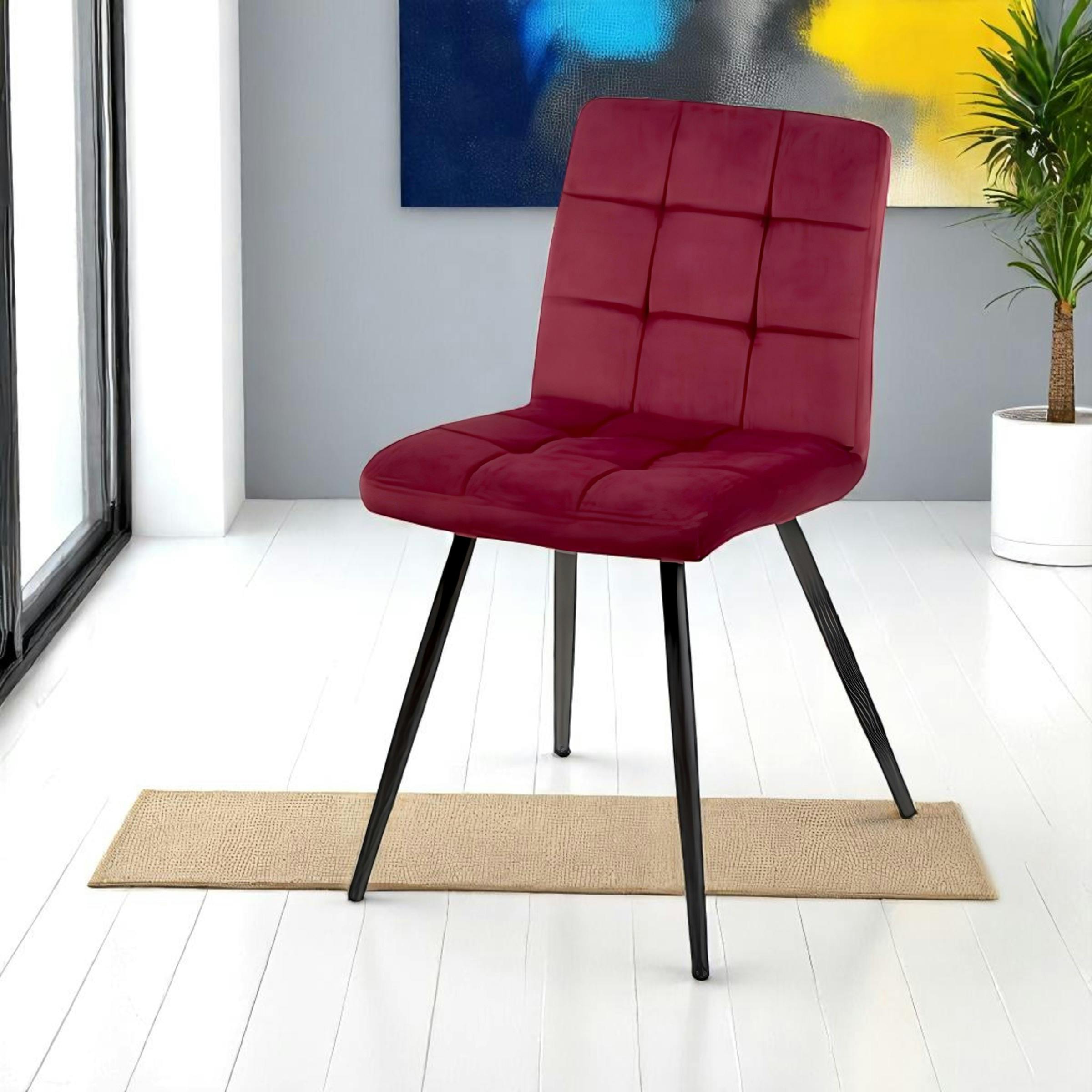 Chaise en velours capitonné rouge bordeaux MALMOE (lot de 2)
