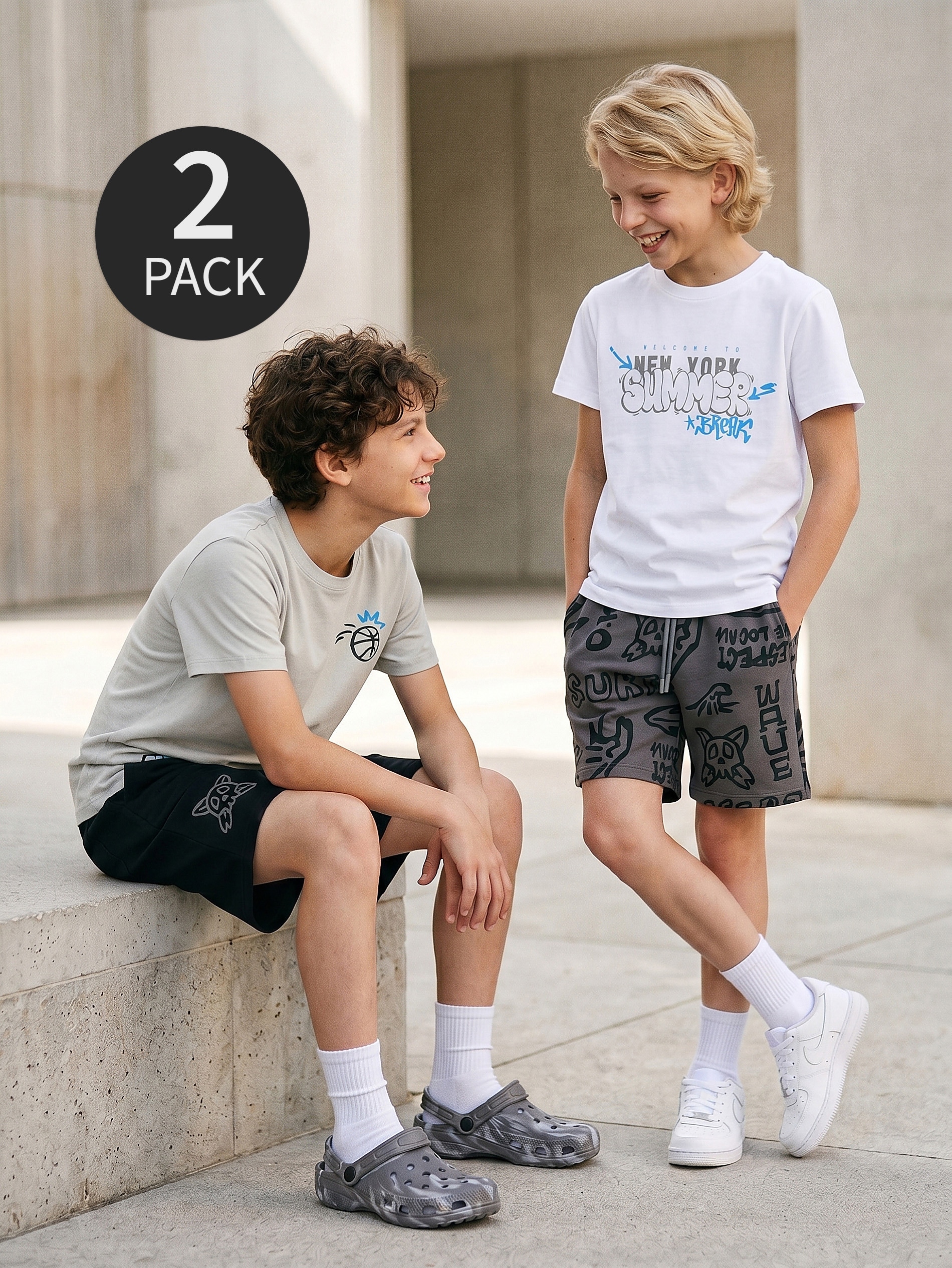 Bawełniane koszulki z nadrukiem graffiti 2 pack