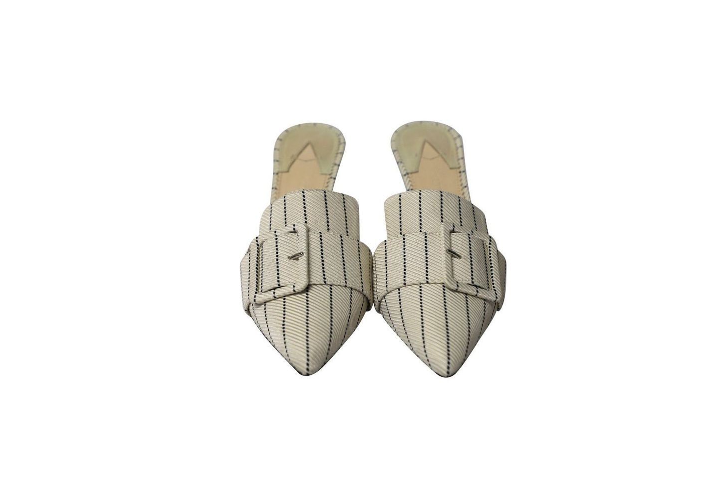 Aquazzura Preloved Altuzarra Izy 90 Striped Mules in Cream Cotton