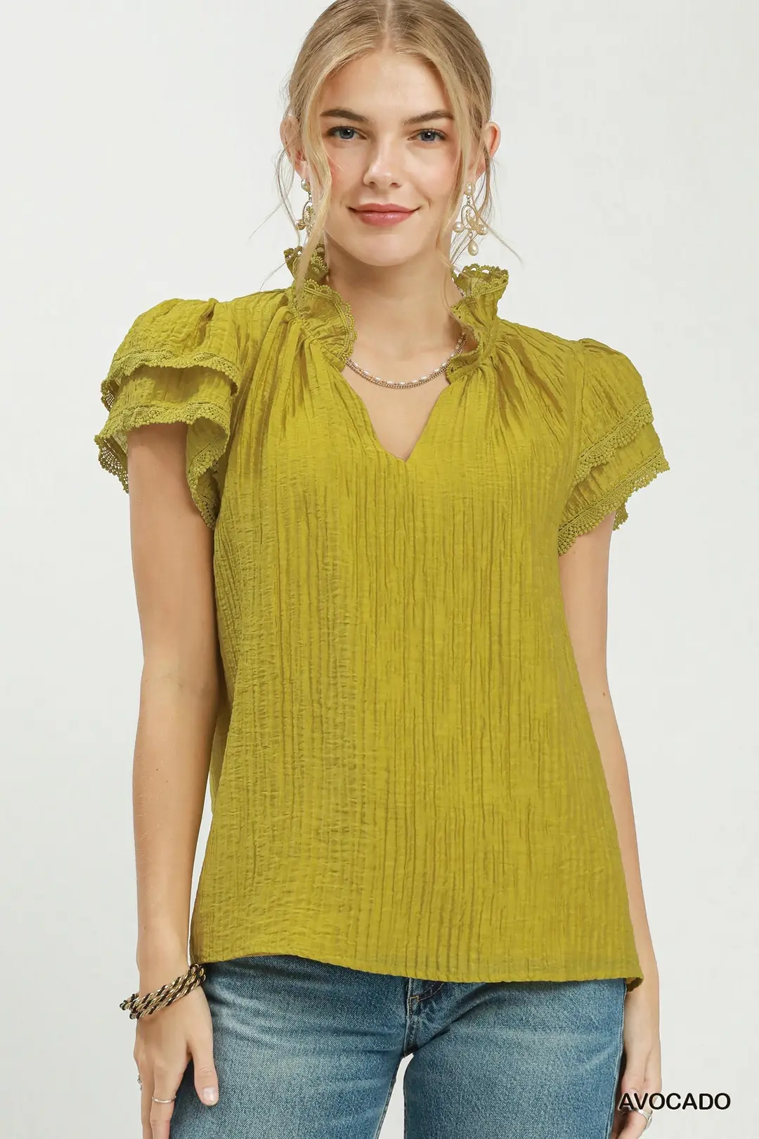 Lace Trim Ruffle Top