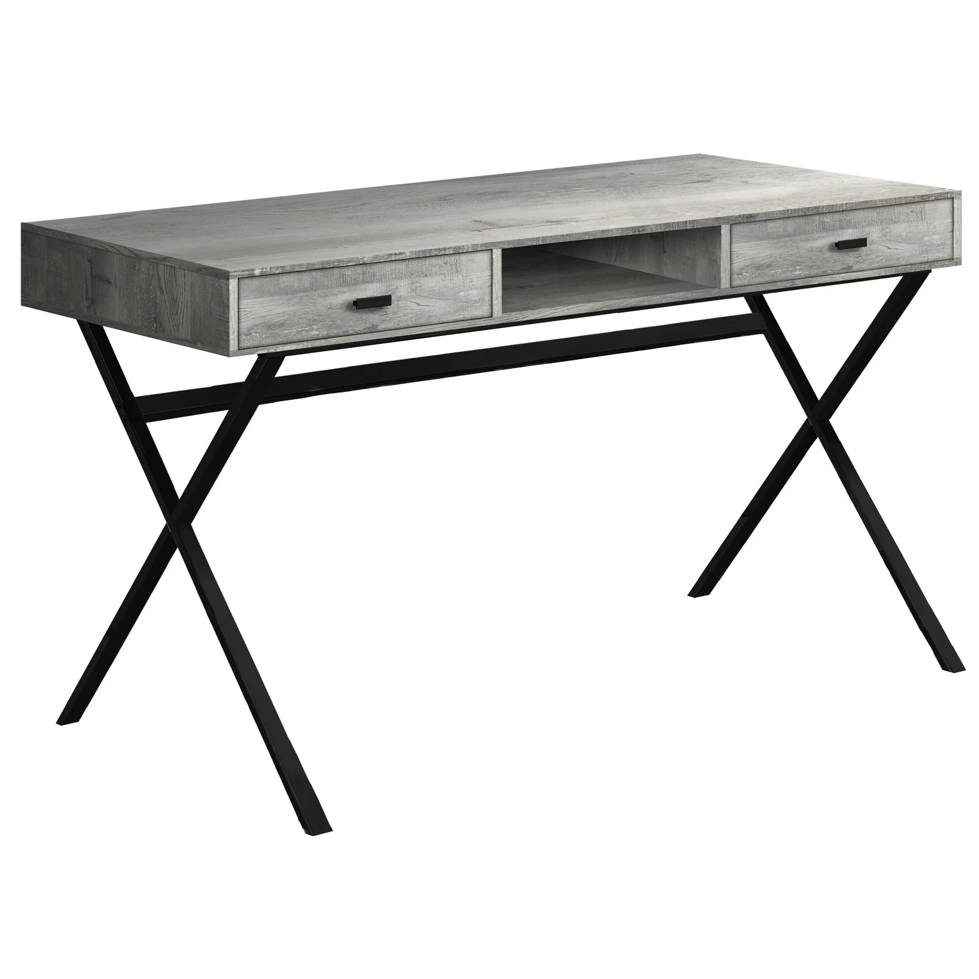 Wood Computer Desk with Metal Base, 2 Drawers and Rectangular Design