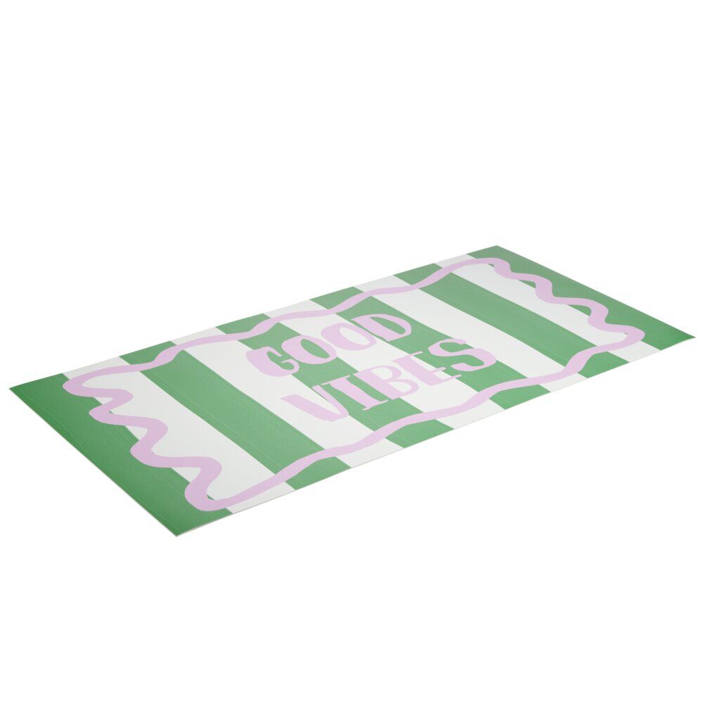 Tapis vinyle rectangulaire Good Vibes rayures vert et rose 50x100cm