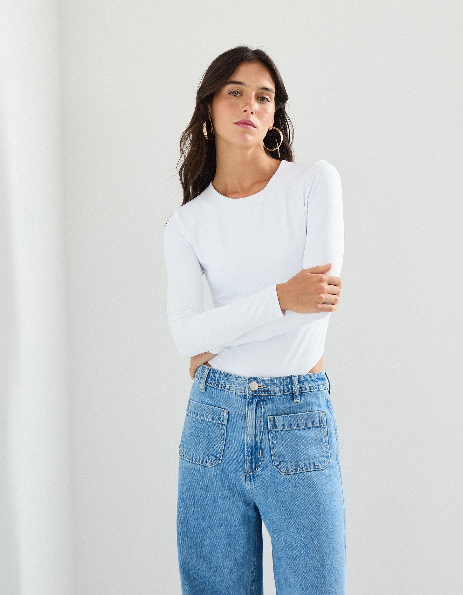 Body de Manga Comprida, Mulher, Branco