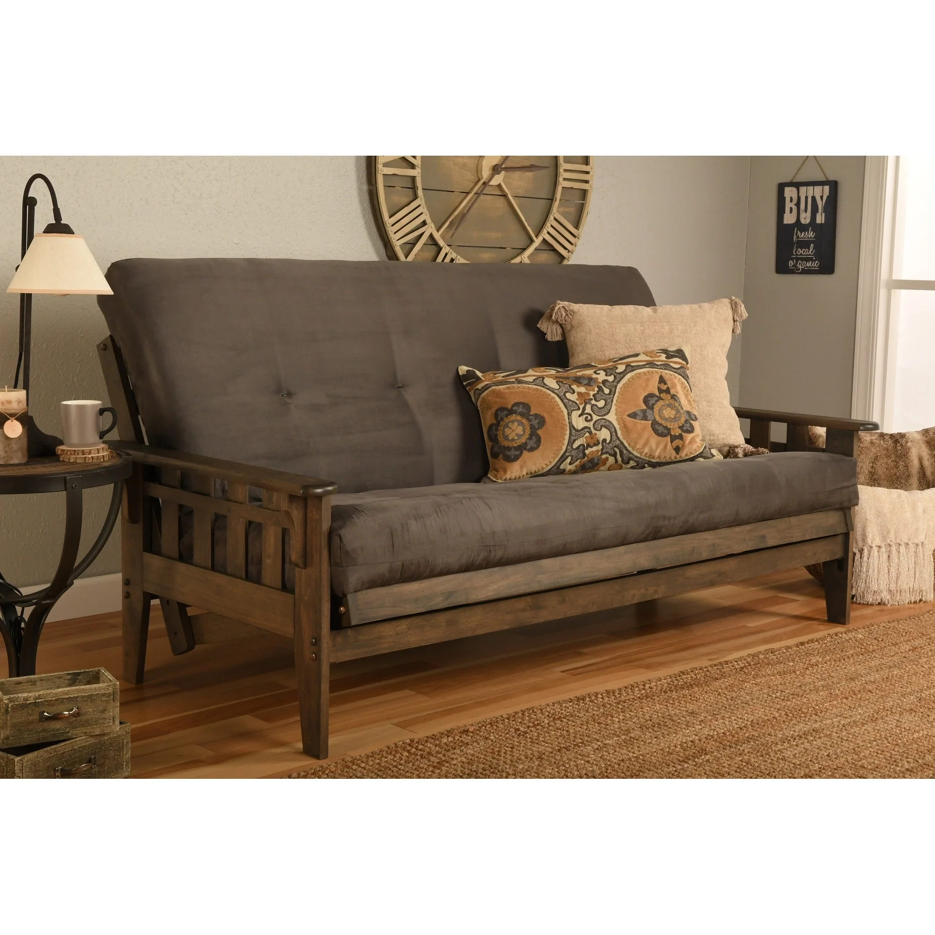 Somette Tucson Full-size Rustic Walnut Futon Set with Mattress