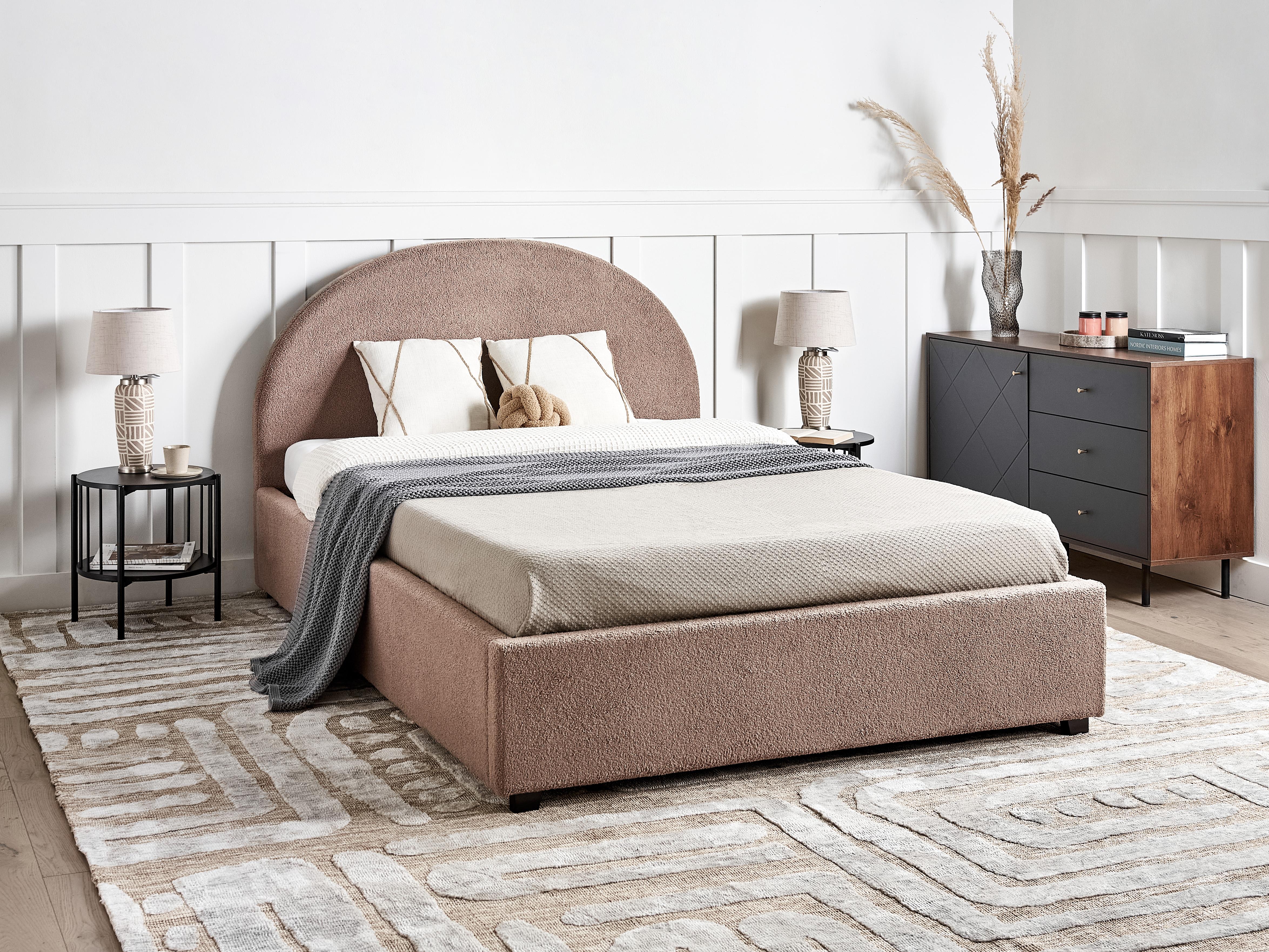 Ottoman Bed Boucle VAUCLUSE 140 x 200 cm (EU Double) Taupe