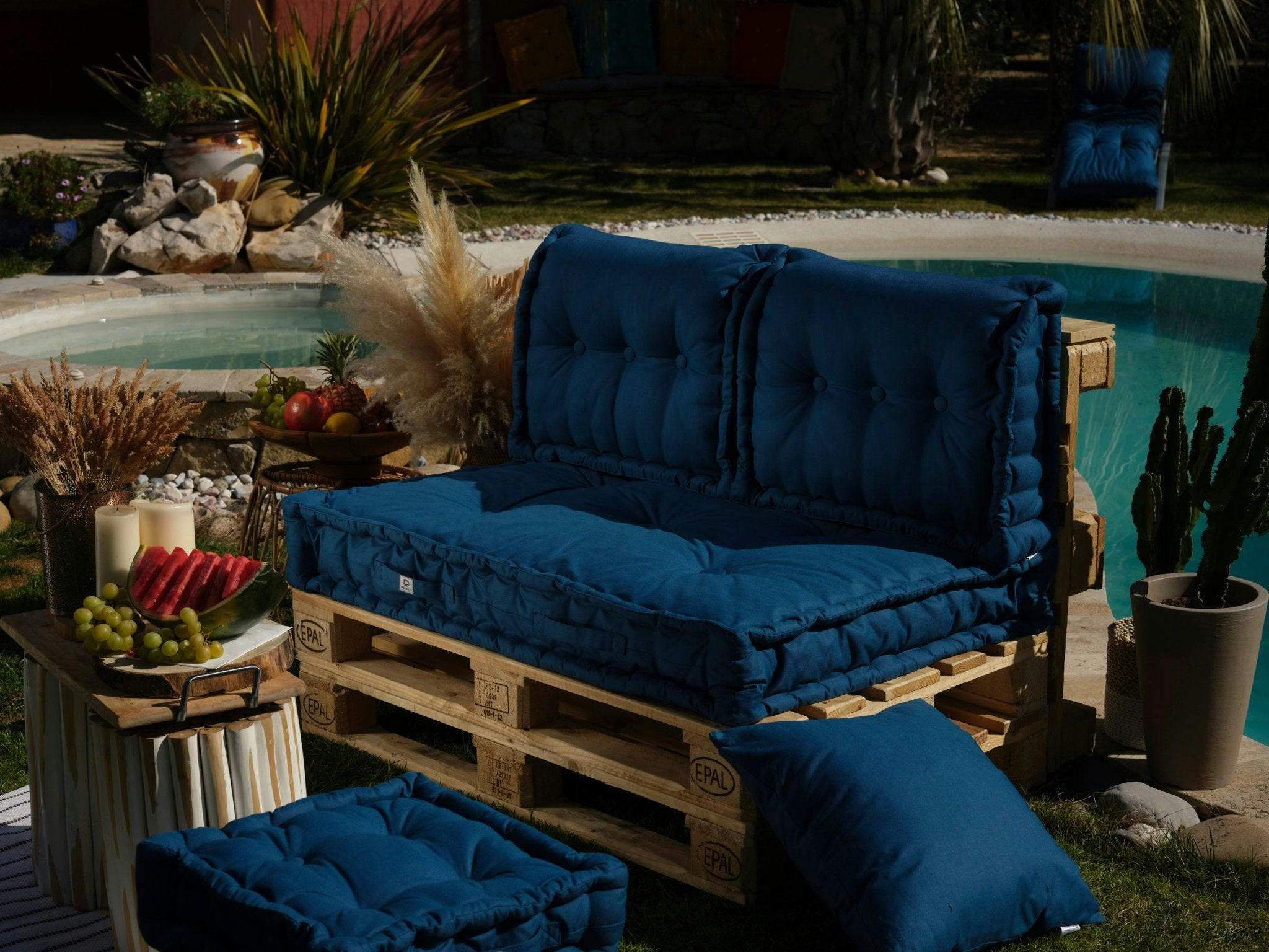 - Coussins pour palette capitonné en polyester 120x80x20cm bleu