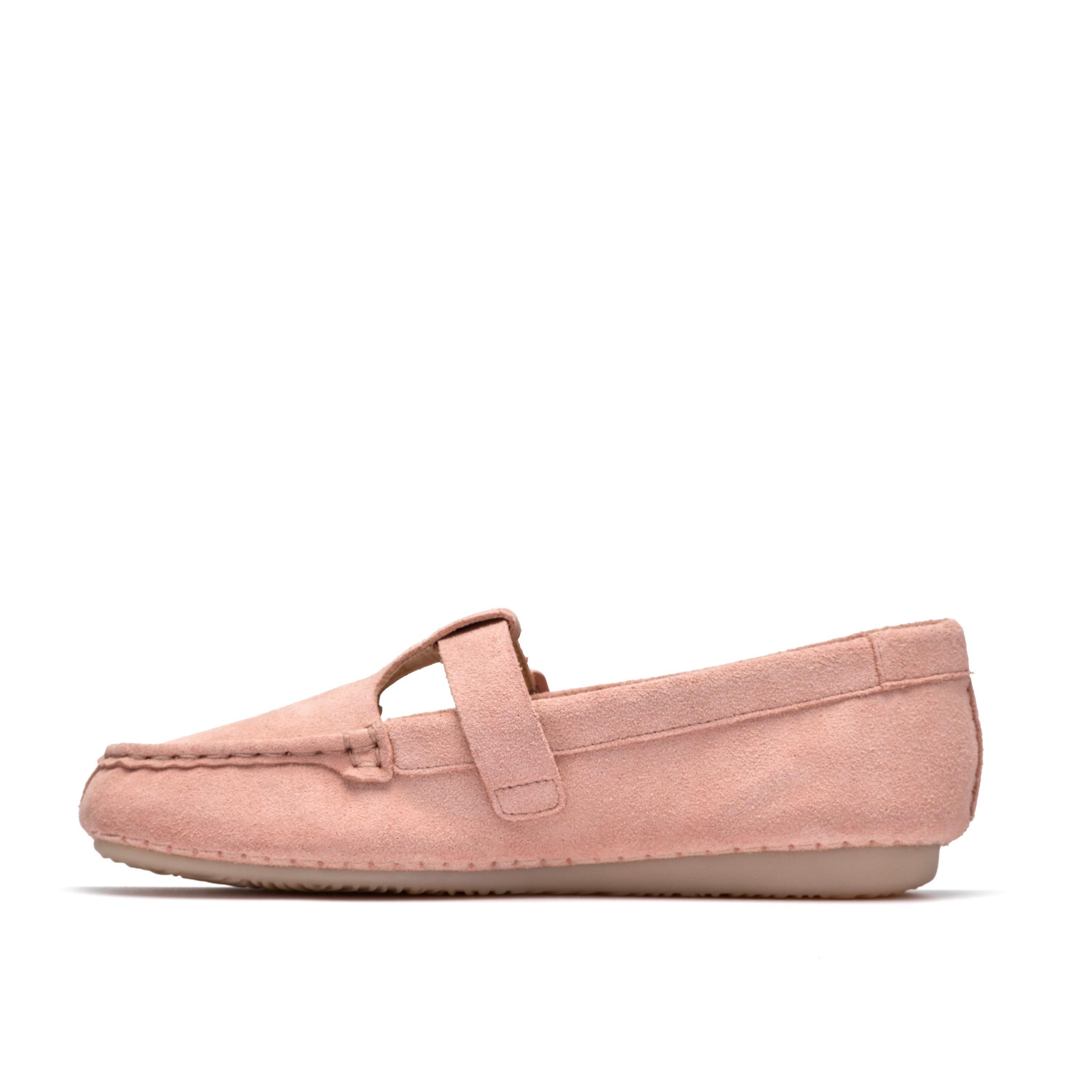 Clarks Freckle T Bar Light Pink Suede T Bar Shoes,Slip Ons