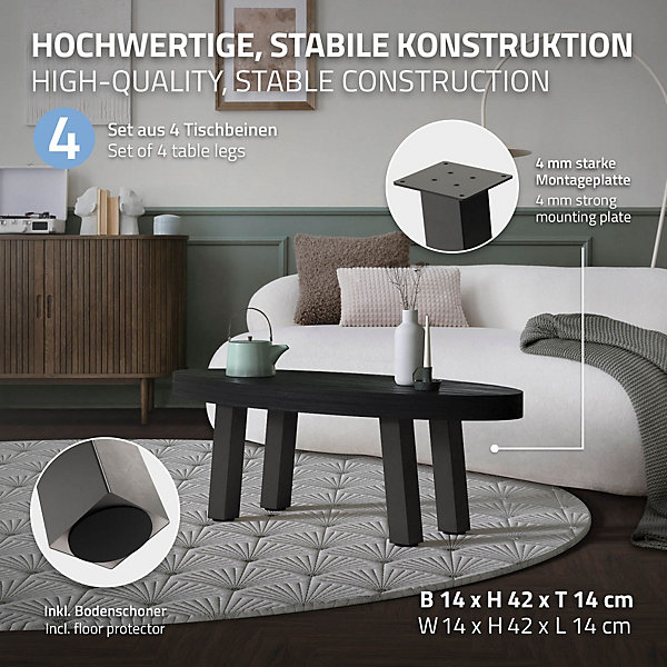 Lot de 4 pieds de table ML-Design H42 cm gris foncé inclinésen acier profil 8x8 cm design I