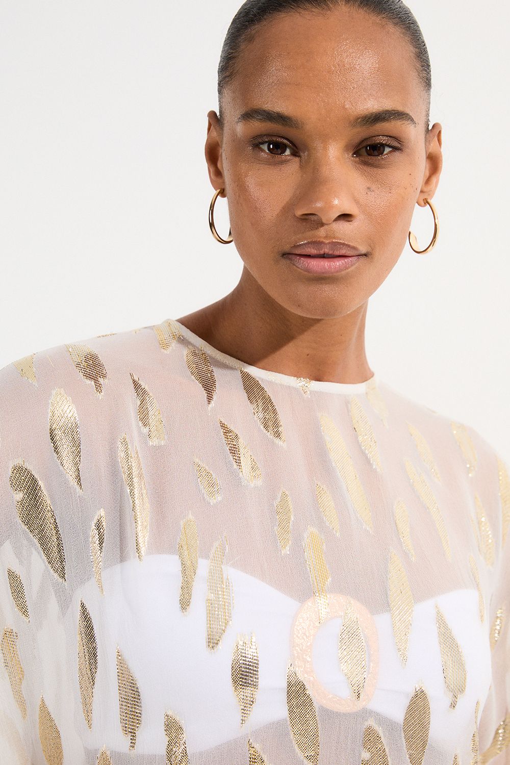KarenMillen Beach Metallic Thread Kimono Sleeve Top