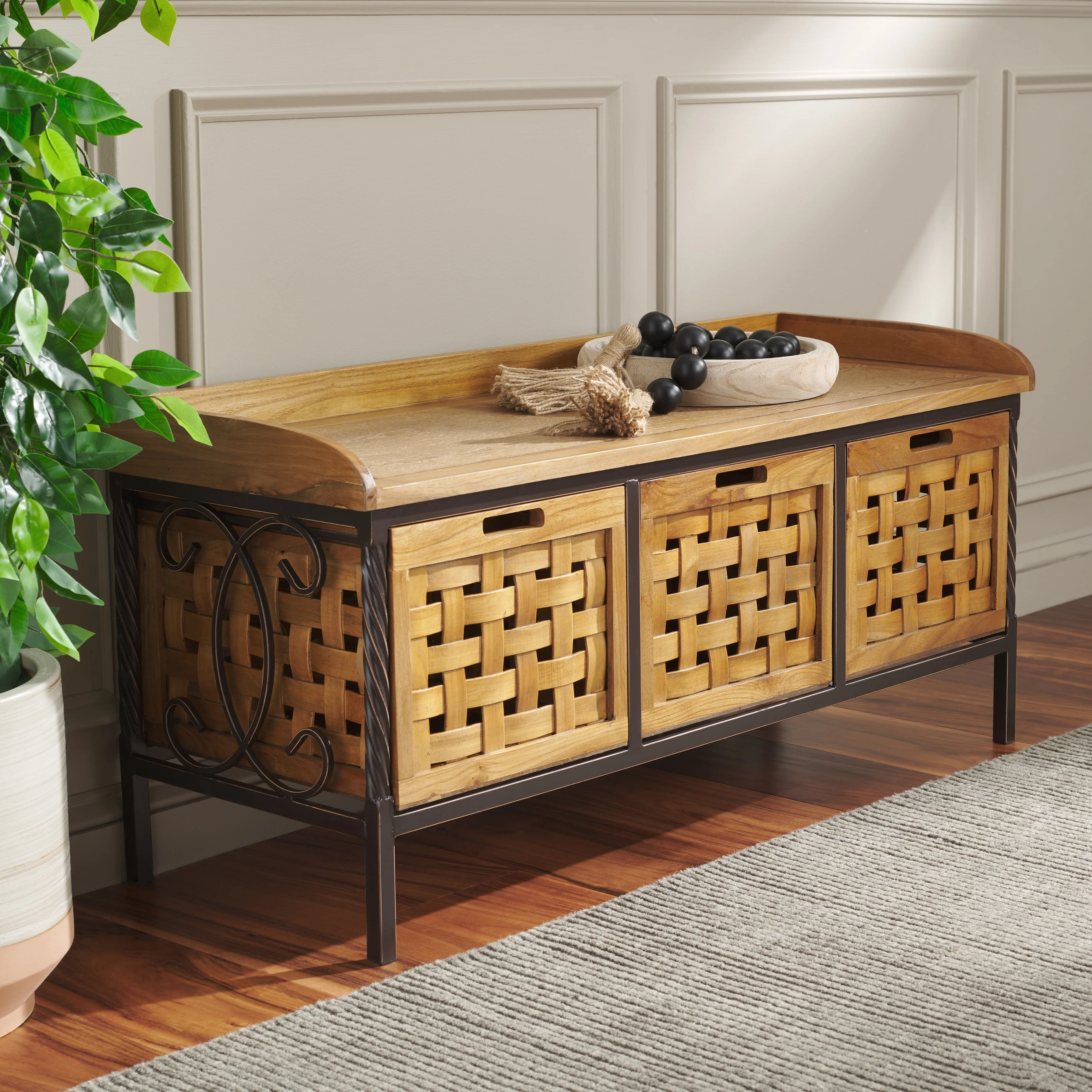 SAFAVIEH Toshie Honey Oak Storage Bench - 42.5 x 15.5 x 20 - 43Wx16Dx20H