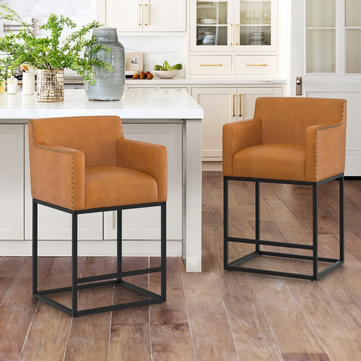 LUE BONA Modern Counter Height Bar Stools Fabric Upholstered Counter Stool