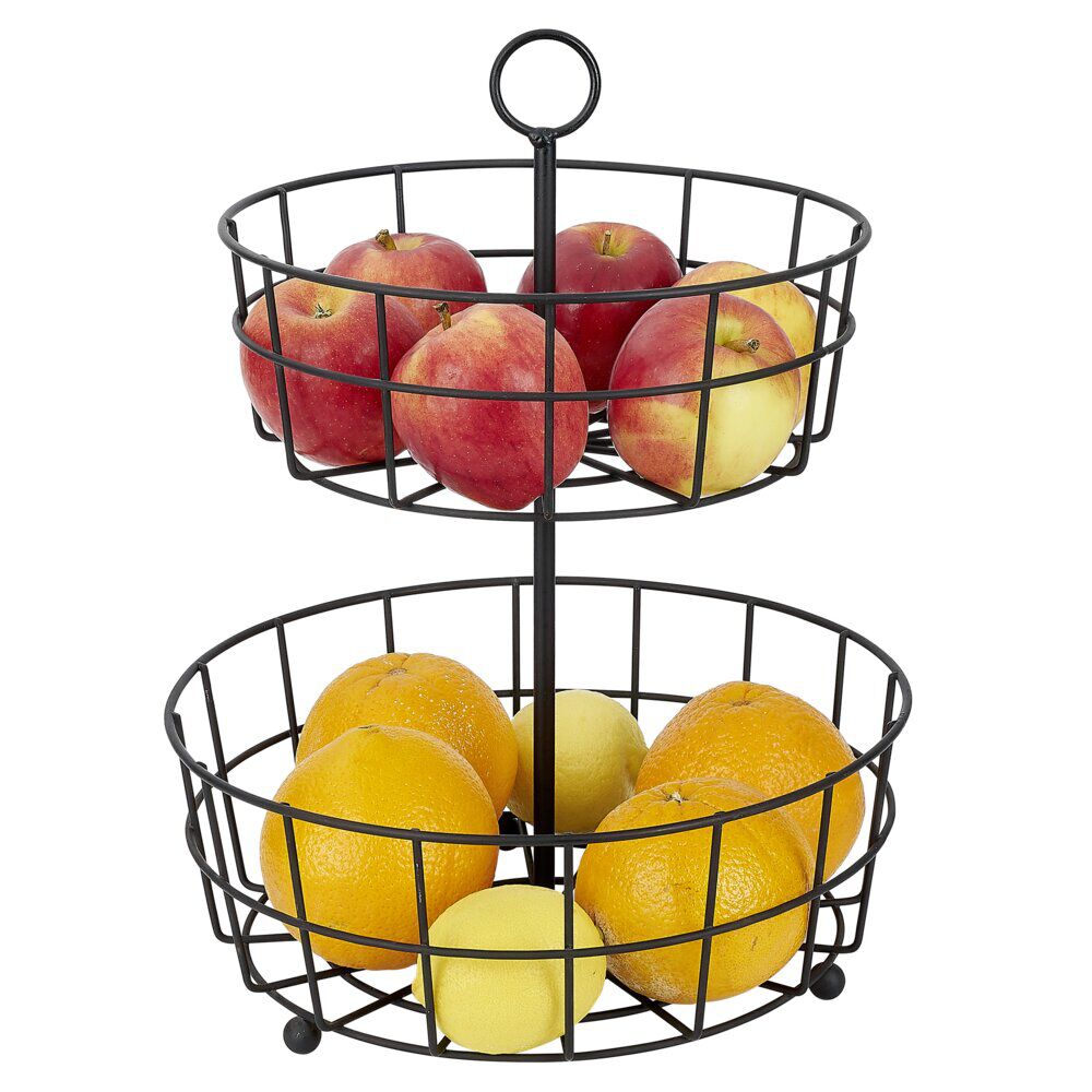 Corbeille à fruits 2 niveaux métal noir Ø28xH38cm