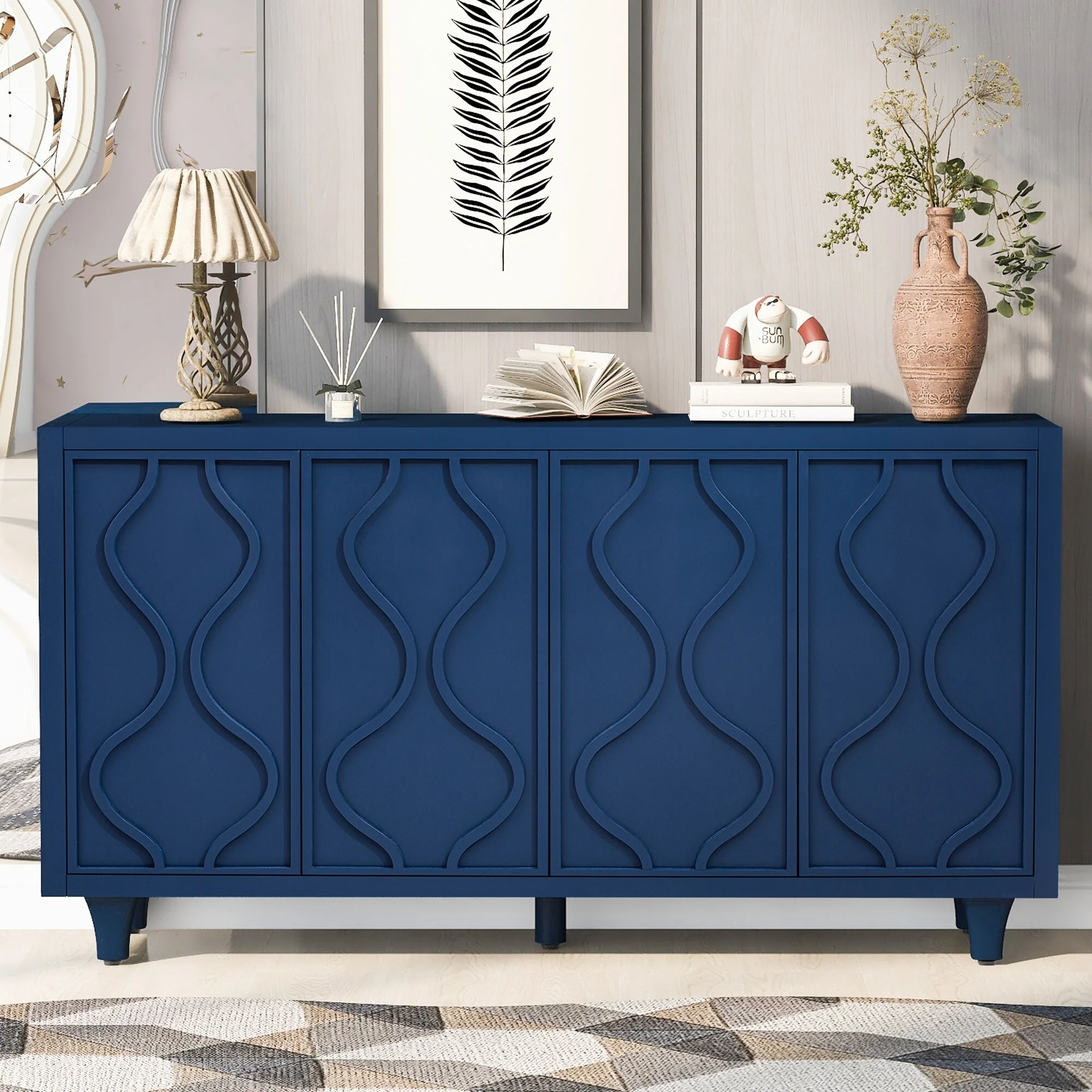 Modern Embossed Pattern Design Adjustable Partition Dining Cabinet
