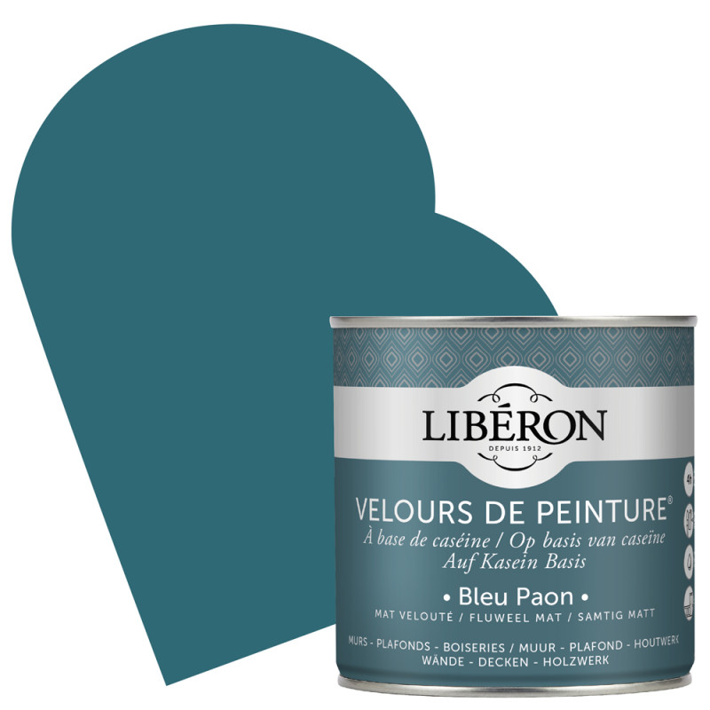 Peinture pour murs Velours de Peinture bleu paon mat 0,5 L LIBERON