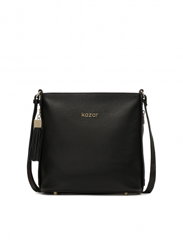 Black leather messenger bag with clutch