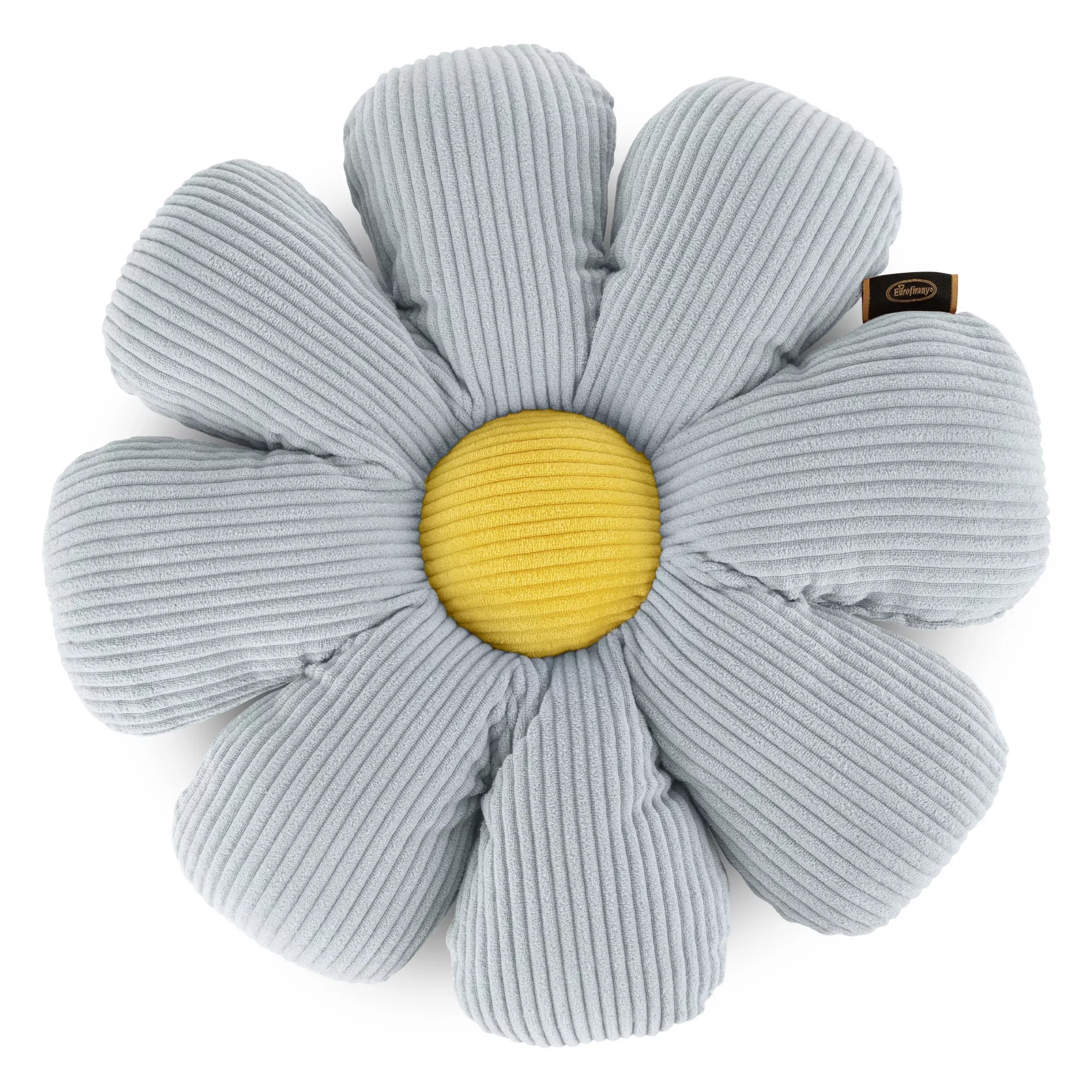 Poduszka w formie kwiatka średnica 37 cm z sztruksu srebrno, żółta FLOWER