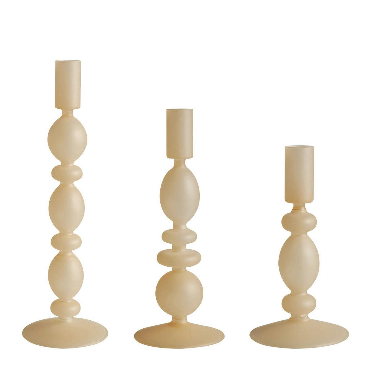 - Set de 3 bougeoirs beige givré