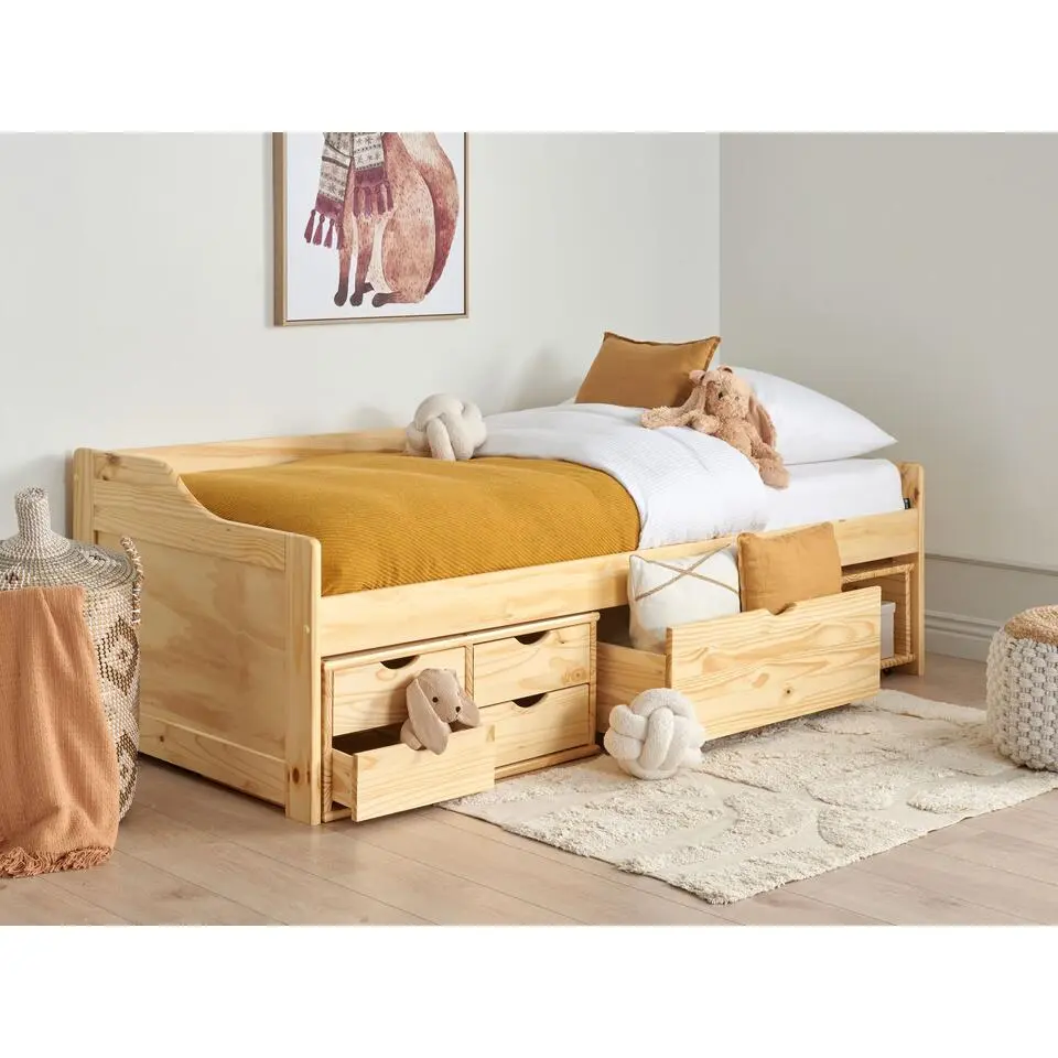 ROYVILLE - Bed met opbergruimte - Lichtbruin - 90 x 200 cm - Hout