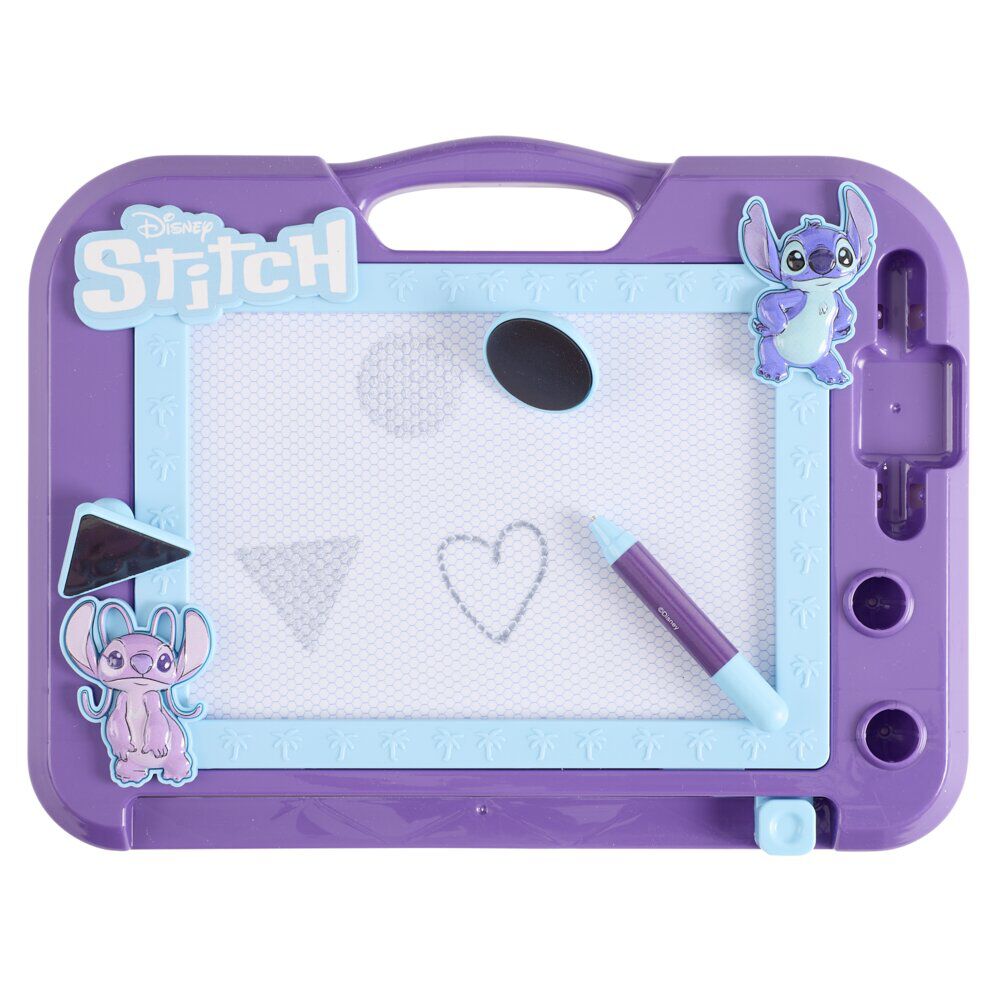 Ardoise magnétique Disney Stitch 1 stylet et 2 tampons plastique violet 24x26cm