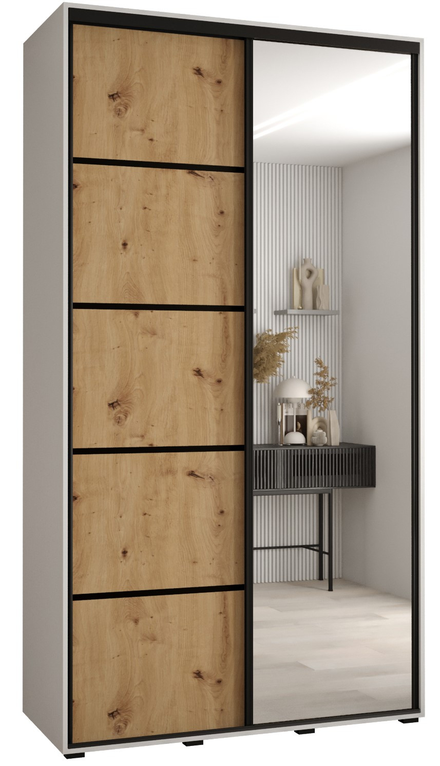 Szafa przesuwna 45 wysoka Davos 5 130 biały artisan czarny
